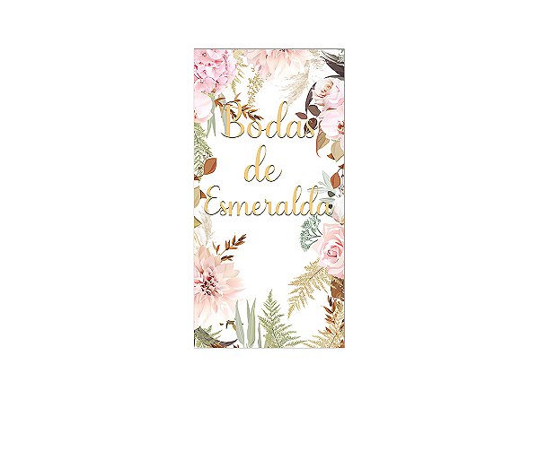 Painel De Festa Vertical 1,00 x 2,00 - Bodas de Esmeralda Floral 030