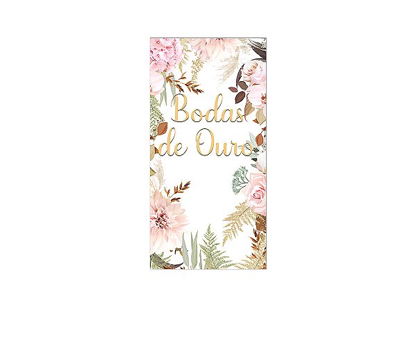 Painel De Festa Vertical 1,00 x 2,00 - Bodas de Ouro Floral 031