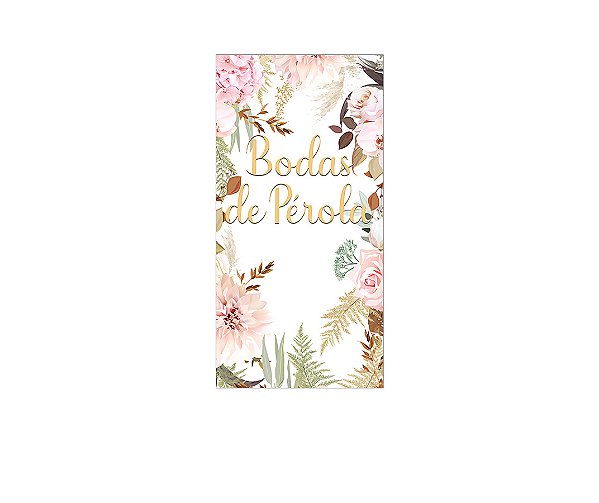 Painel De Festa Vertical 1,00 x 2,00 - Bodas de Pérola Floral 032