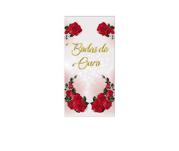 Painel De Festa Vertical 1,00 x 2,00 -  Casamento Bodas de Ouro 040