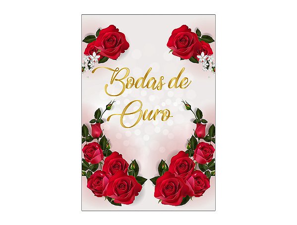 Painel De Festa Vertical 1,50 x 2,20 - Casamento Bodas de Ouro 040