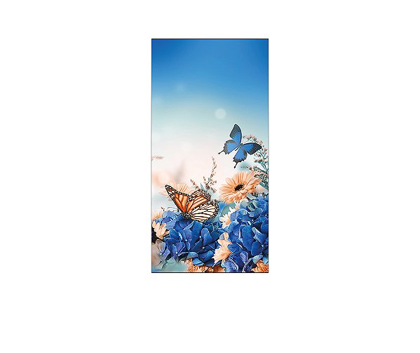 Painel De Festa Vertical 1,00 x 2,00 - Borboleta e Flores Azuis e Douradas 015