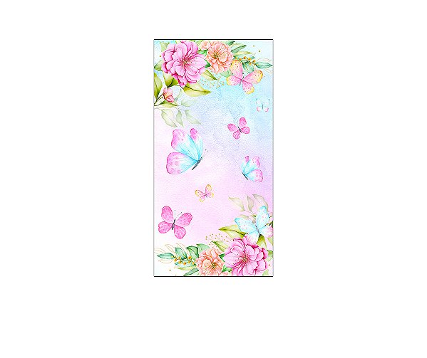 Painel De Festa Vertical 1,00 x 2,00 - Borboletas Frame Floral Rosa 019
