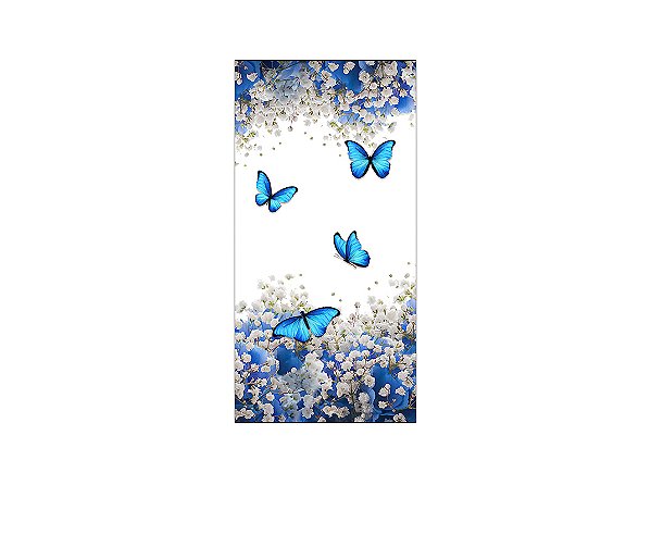 Painel De Festa Vertical 1,00 x 2,00 - Borboletas Azul Floral 025