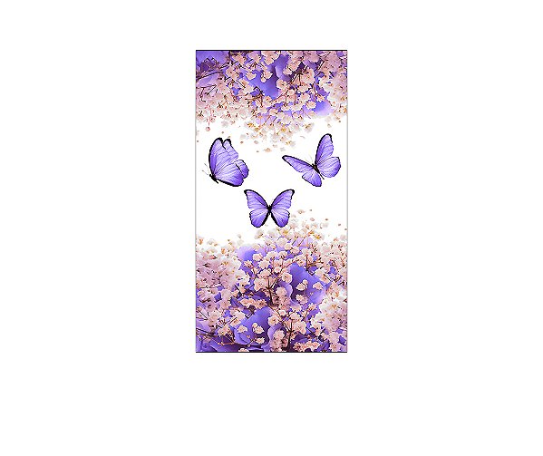 Painel De Festa Vertical 1,00 x 2,00 - Borboletas Lilás Floral 032