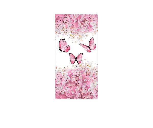 Painel De Festa Vertical 1,00 x 2,00 - Borboletas Floral Rosa Claro 036