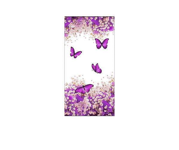 Painel De Festa Vertical 1,00 x 2,00 - Borboletas Floral Roxa 037