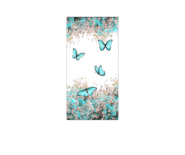 Painel De Festa Vertical 1,00 x 2,00 - Borboletas Azul Esverdeado Floral 039