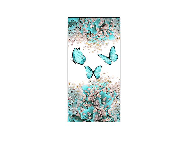 Painel De Festa Vertical 1,00 x 2,00 - Borboletas Floral Azul Esverdeado 040