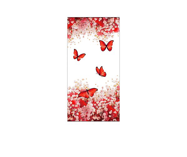 Painel De Festa Vertical 1,00 x 2,00 - Borboletas Floral Vermelha 041