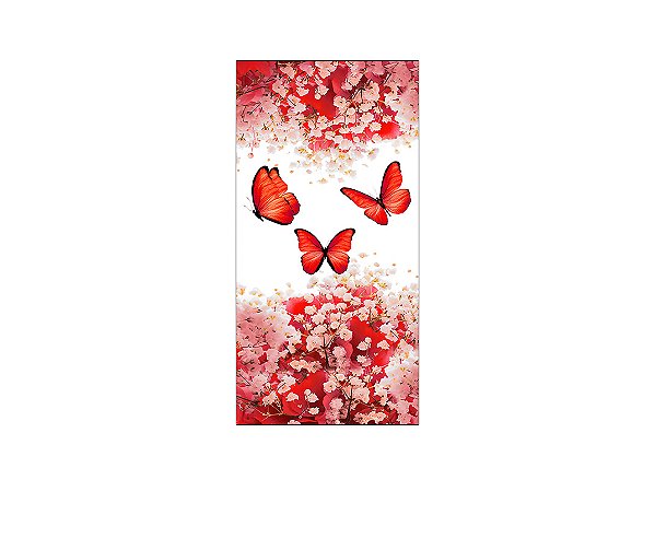 Painel De Festa Vertical 1,00 x 2,00 - Borboletas Vermelha Floral 042