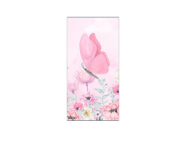 Painel De Festa Vertical 1,00 x 2,00 - Borboleta Rosa no Campo Floral 048