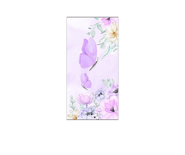 Painel De Festa Vertical 1,00 x 2,00 - Borboleta Lilás no Campo Floral 049