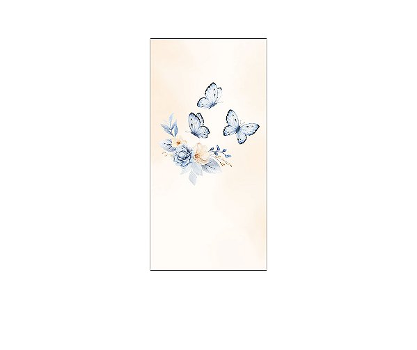 Painel De Festa Vertical 1,00 x 2,00 - Borboletas Flores Azul Fundo Bege 052