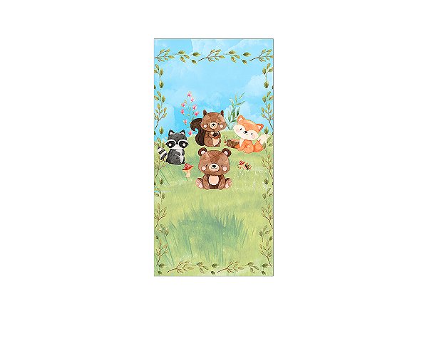 Painel De Festa Vertical 1,00 x 2,00 - Bosque Animais Aquarela 013