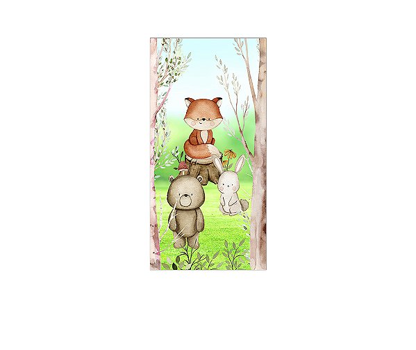 Painel De Festa Vertical 1,00 x 2,00 - Bosque dos Animais Aquarela 017
