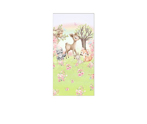 Painel De Festa Vertical 1,00 x 2,00 - Bosque Rosa Cute 019