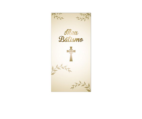 Painel De Festa Vertical 1,00 x 2,00 - Meu Batismo Cruz Dourado 006