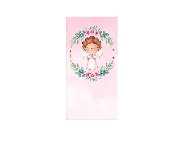 Painel De Festa Vertical 1,00 x 2,00 - Batizado Anjinha Frame Floral 030