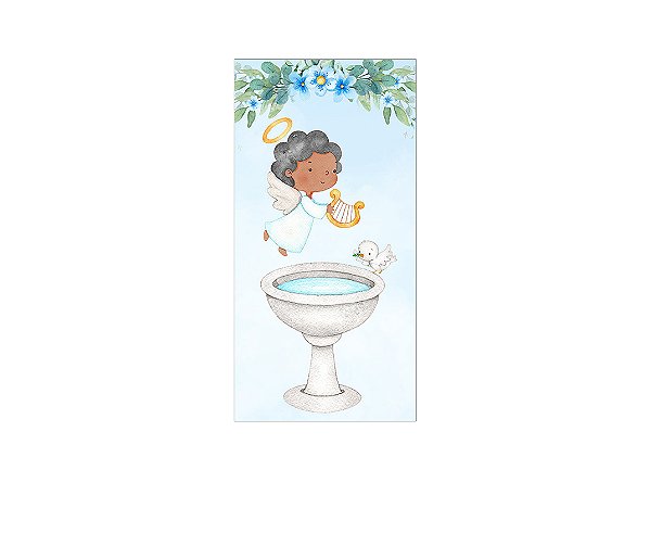 Painel De Festa Vertical 1,00 x 2,00 - Batizado Anjinho Cute Azul 043