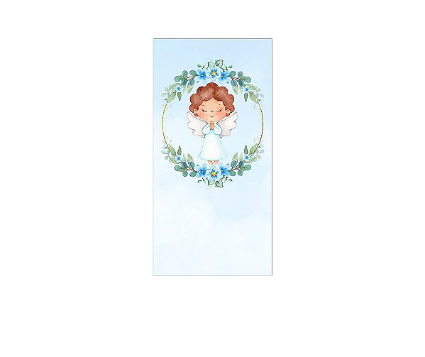 Painel De Festa Vertical 1,00 x 2,00 - Batizado Anjinho Frame Folhas 045