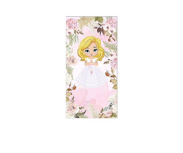 Painel De Festa Vertical 1,00 x 2,00 - Primeira Eucaristia Menina Cute 051