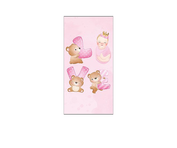 Painel De Festa Vertical 1,00 x 2,00 - Chá de Bebê Ursinha Rosa 007