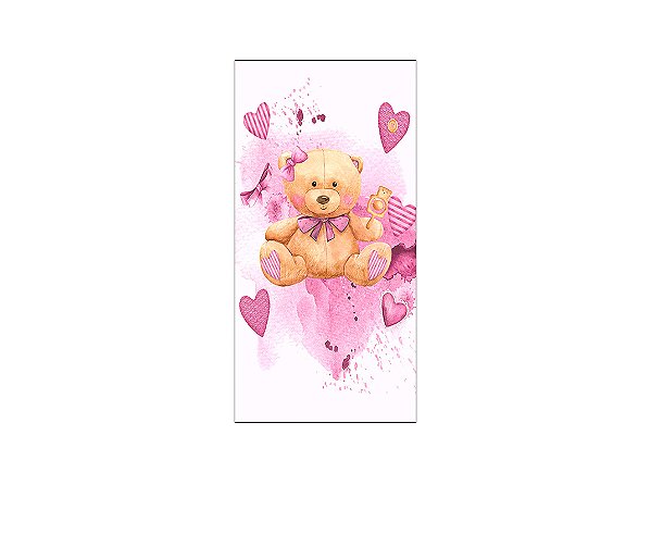 Painel De Festa Vertical 1,00 x 2,00 - Chá de Bebê Ursinha Corações Rosas 027