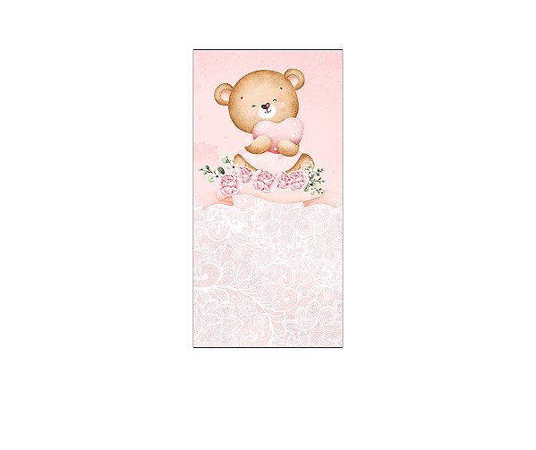 Painel De Festa Vertical 1,00 x 2,00 - Chá de Bebê Ursinho Florido Rosa 046