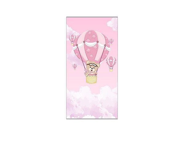 Painel De Festa Vertical 1,00 x 2,00 - Chá de Bebê Ursa Baloeira Rosa 058