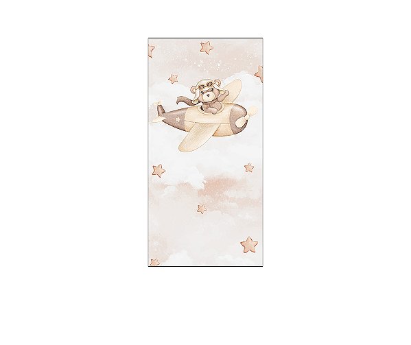 Painel De Festa Vertical 1,00 x 2,00 - Chá de Bebê Bege Urso Aviador 074