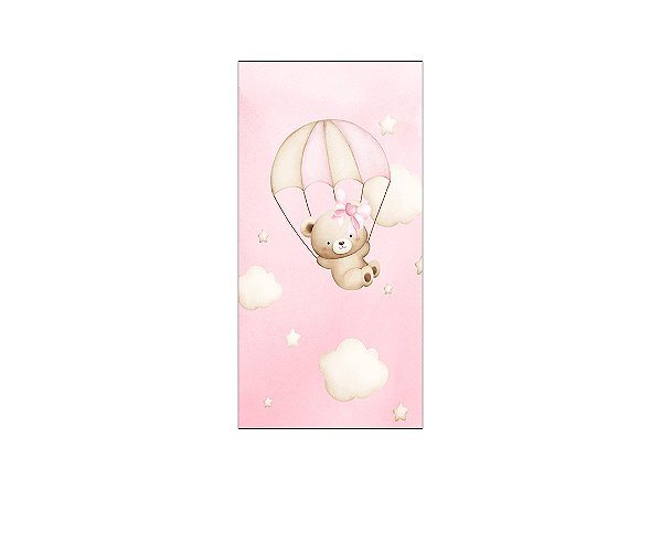 Painel De Festa Vertical 1,00 x 2,00 - Ursinha Baloeira Rosa Paraquedas 092