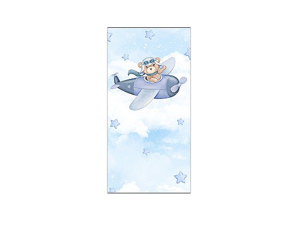 Painel De Festa Vertical 1,00 x 2,00 - Ursinho Aviador Azul 104