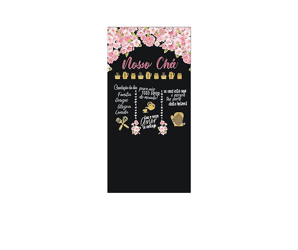 Painel De Festa Vertical 1,00 x 2,00 - Chá de Cozinha Rosa e Dourado 008