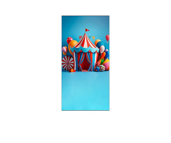 Painel De Festa Vertical 1,00 x 2,00 - Circo Tenda Azul Realista 025