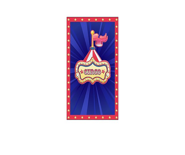 Painel De Festa Vertical 1,00 x 2,00 - Circo Tradicional Azul e Dourado 038