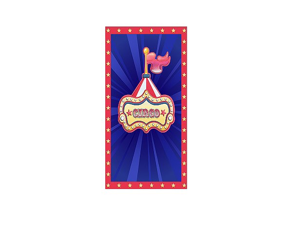 Painel De Festa Vertical 1,00 x 2,00 - Circo Tradicional Azul e Dourado 038