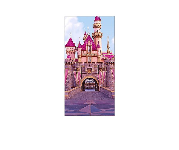 Painel De Festa Vertical 1,00 x 2,00 - Castelo Rosa com Dourado 002