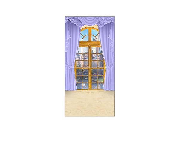 Painel De Festa Vertical 1,00 x 2,00 - Castelo Janela Corina Lilás 004