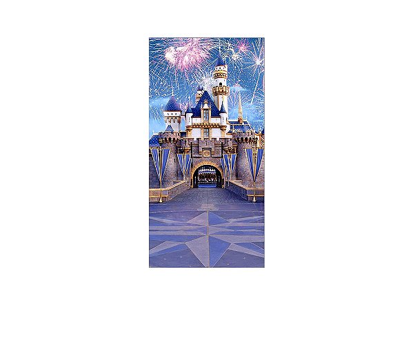 Painel De Festa Vertical 1,00 x 2,00 - Castelo Azul com Dourado Noite de Fogos 007