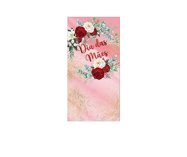 Painel De Festa Vertical 1,00 x 2,00 - Dia das Mães Efeito Mármore Floral 046