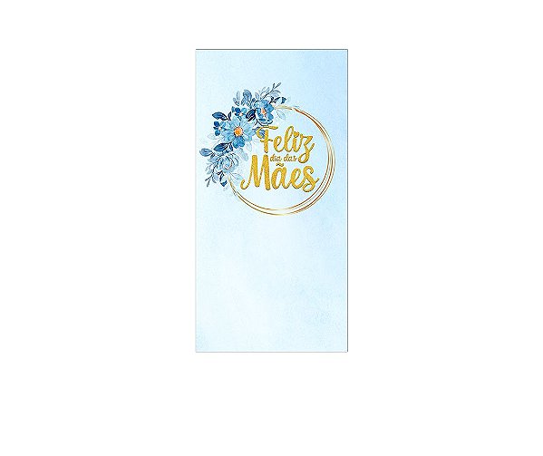 Painel De Festa Vertical 1,00 x 2,00 - Dia das Mães Frame Dourado Floral Azul 091