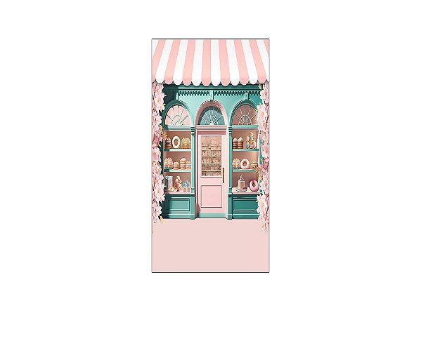 Painel De Festa Vertical 1,00 x 2,00 - Confeitaria Rosa com Flores 007