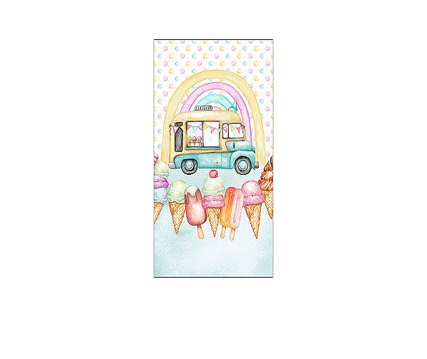 Painel De Festa Vertical 1,00 x 2,00 - Carrinho do Sorvete Aquarela 008