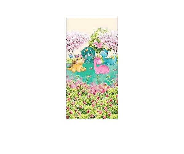Painel De Festa Vertical 1,00 x 2,00 - Dinossauros Coroa de Flores 003