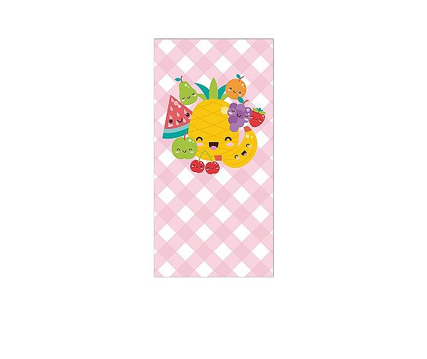 Painel De Festa Vertical 1,00 x 2,00 - Frutinhas Cute Xadrez Rosa 052