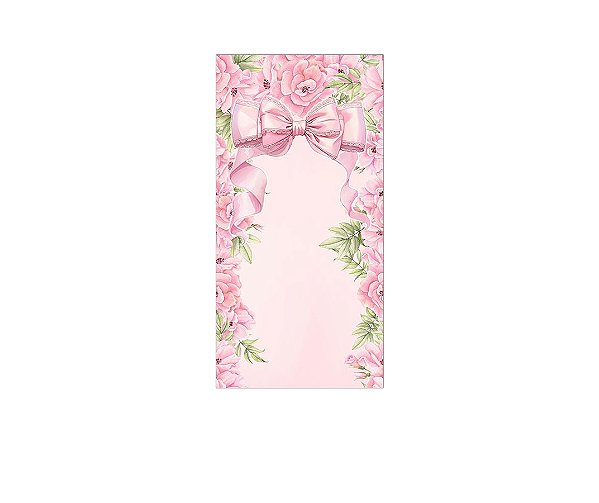 Painel De Festa Vertical 1,00 x 2,00 - Laço Rosa com Flores 063