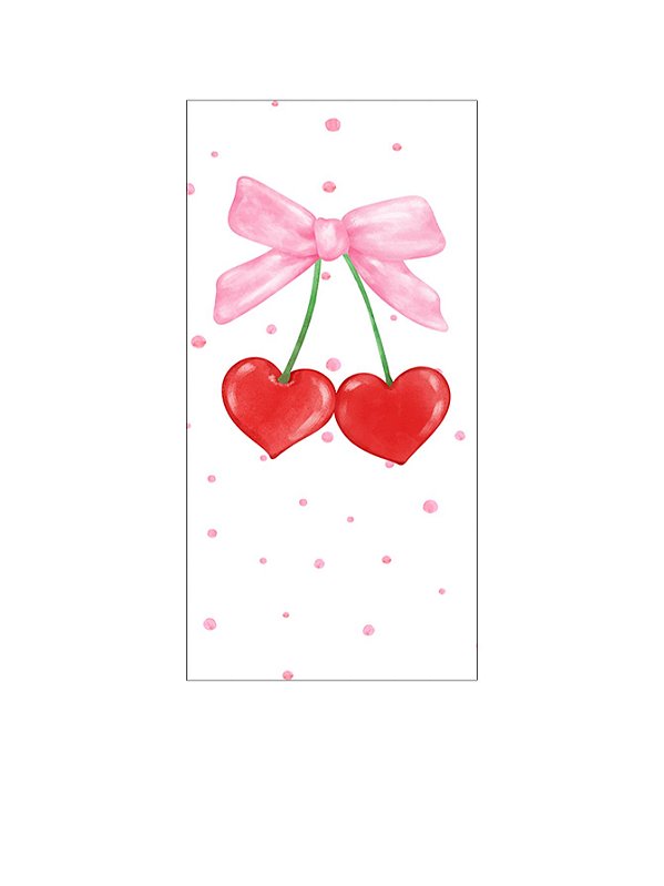 Painel De Festa Vertical 1,00 x 2,00 - Coração Cereja com Laço Rosa 079