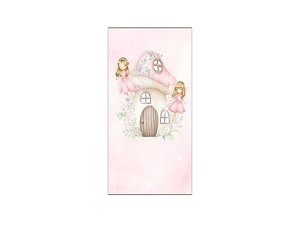 Painel De Festa Vertical 1,00 x 2,00 - Fadas Casinha Cogumelo com Flores 016
