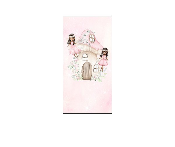 Painel De Festa Vertical 1,00 x 2,00 - Fadas Casinha Rosa com Flores 017